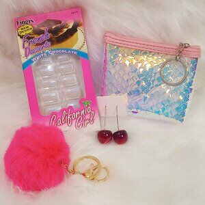 Mini Gift Set | Holographic Coin Purse, Pom Keychain, Cherry Earrings & Nails